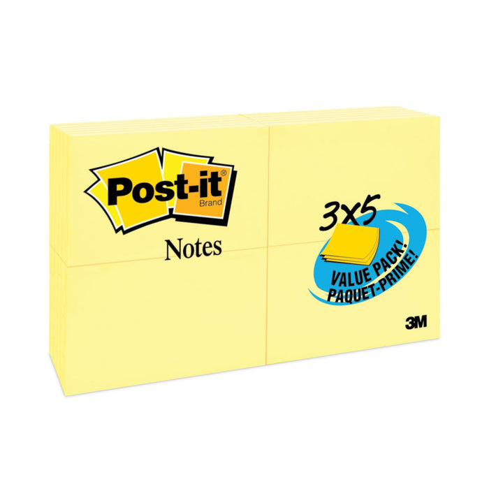 Post-it Original Pads in Canary Yellow, Value Pack, 3" x 5", 100 Sheets/Pad, 24 Pads/Pack
