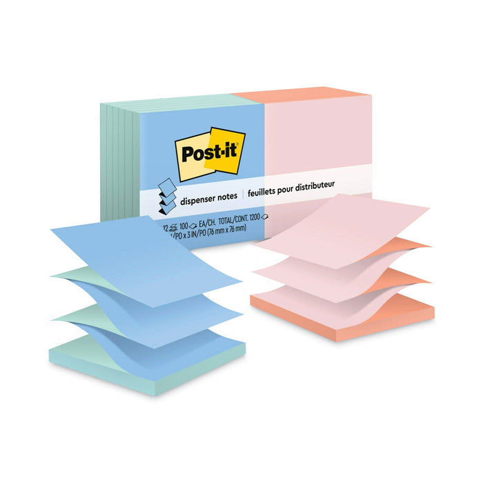 Post-it Original Pop-up Refill, Beachside Cafe Collection Alternating-Color Value Pack, 3" x 3", 100 Sheets/Pad, 12 Pads/Pack