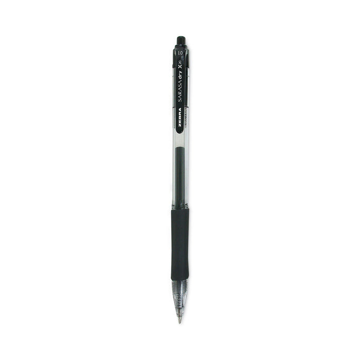 Zebra Sarasa Dry Gel X20 Gel Pen, Retractable, Bold 1 mm, Black Ink, Smoke Barrel, 12/Pack