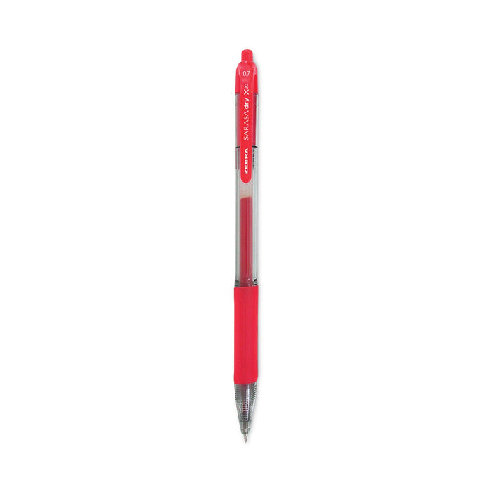 Zebra Sarasa Dry Gel X20 Gel Pen, Retractable, Medium 0.7 mm, Red Ink, Translucent Red Barrel, 12/Pack
