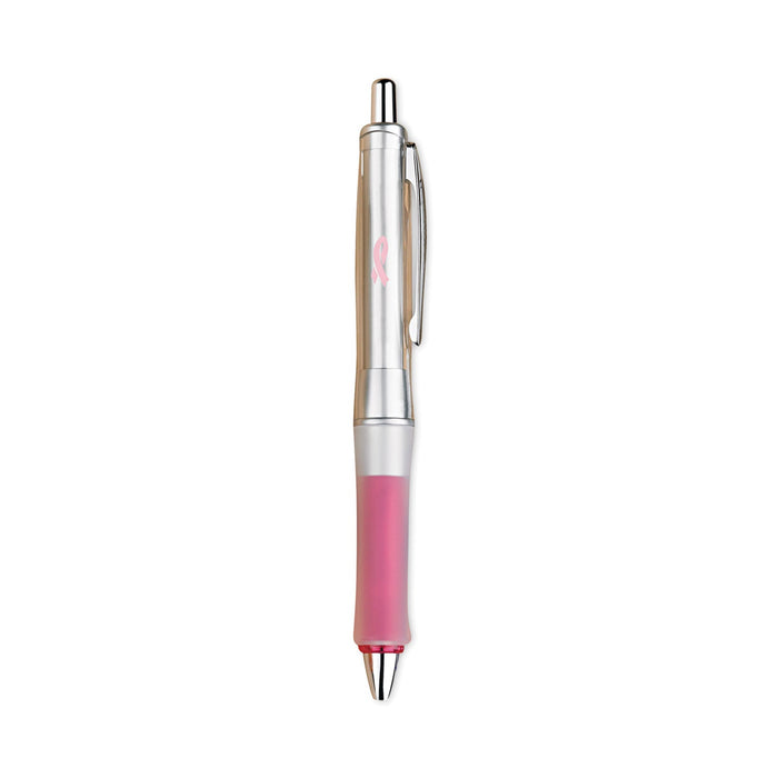 Pilot Dr. Grip Center of Gravity Breast Cancer Awareness Ballpoint Pen, Retractable, Medium 1mm, Black Ink, Silver/Pink Barrel