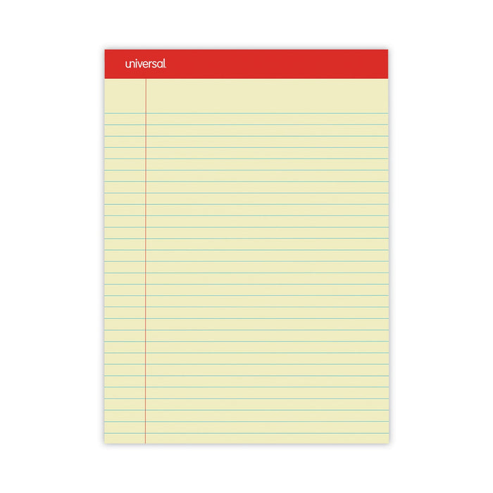 Universal Perforated Ruled Writing Pads, Wide/Legal Rule, Red Headband, 50 Canary-Yellow 8.5 x 11.75 Sheets, Dozen