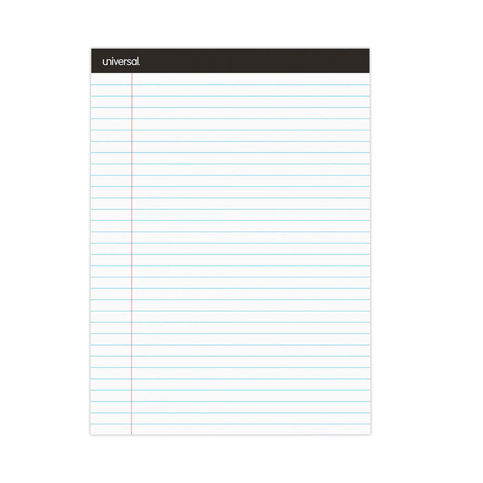 Universal Premium Ruled Writing Pads with Heavy-Duty Back, Wide/Legal Rule, Black Headband, 50 White 8.5 x 11 Sheets, 6/Pack