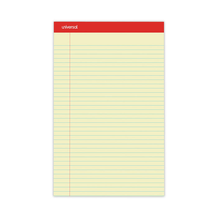 Universal Perforated Ruled Writing Pads, Wide/Legal Rule, Red Headband, 50 Canary-Yellow 8.5 x 14 Sheets, Dozen