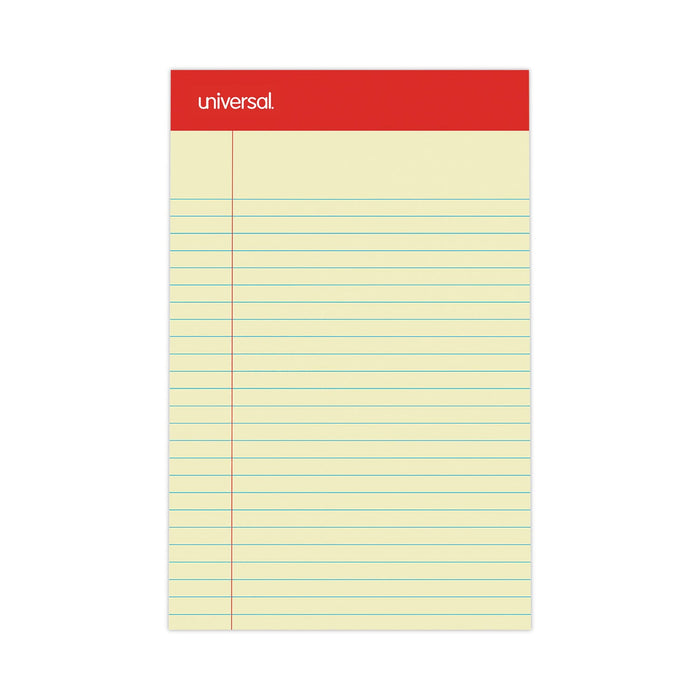 Universal Perforated Ruled Writing Pads, Narrow Rule, Red Headband, 50 Canary-Yellow 5 x 8 Sheets, Dozen