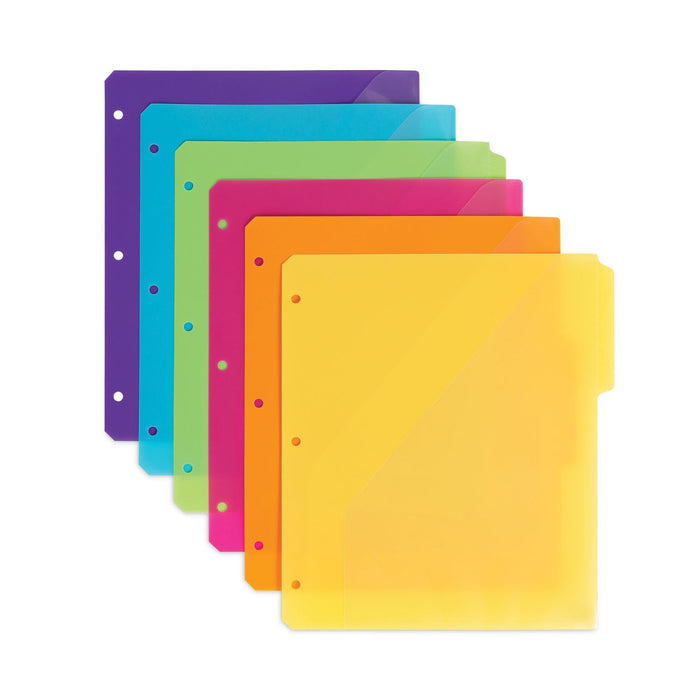 Smead Three-Ring Binder Poly Index Dividers with Pocket, 9.75 x 11.25, Assorted Colors, 30/Box
