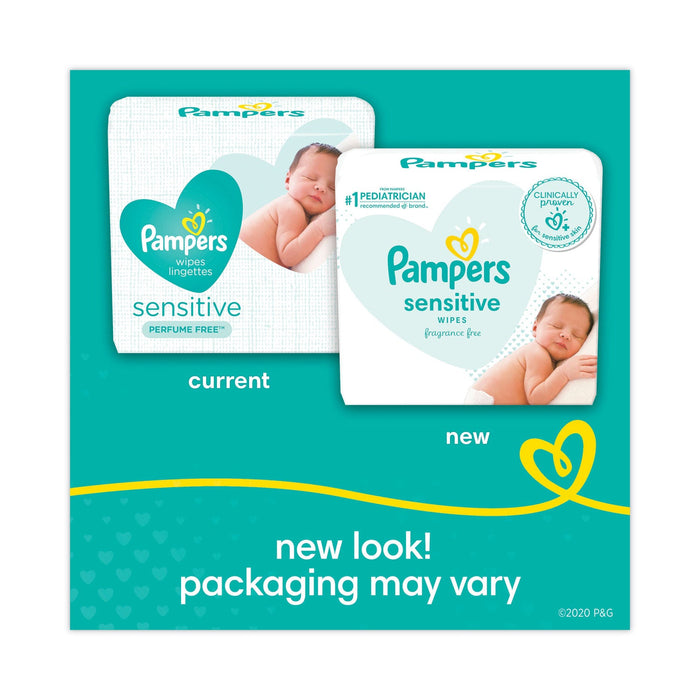 Pampers Sensitive Baby Wipes, 6.8 x 7, Unscented, White, 56/Pack, 8/Carton