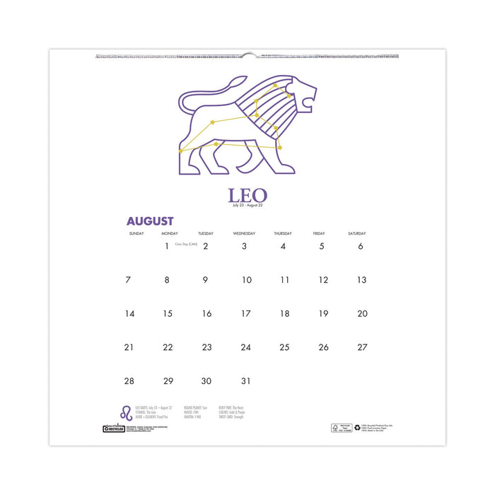 House of Doolittle Recycled Academic Zodiac Wall Calendar, 14 x 11, Multicolor Sheets,12-Month (Aug to July): 2023