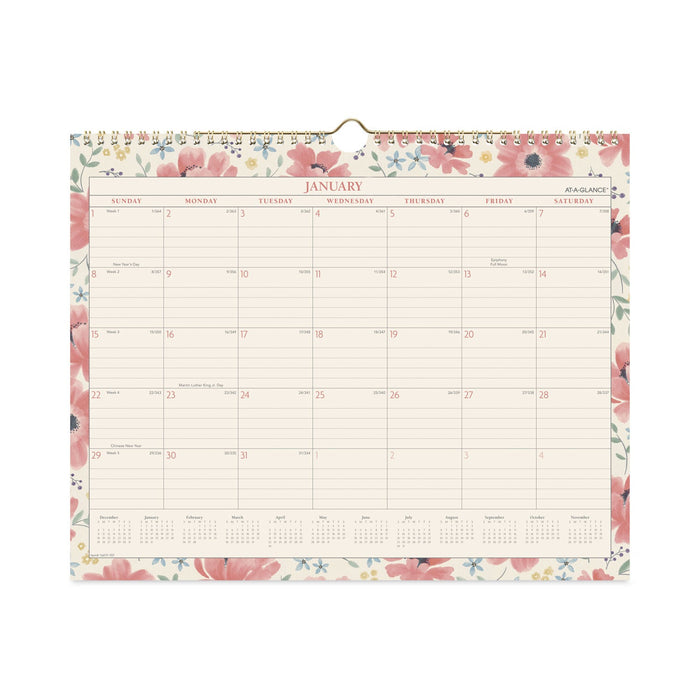 AT-A-GLANCE Badge Floral Wall Calendar, Badge Floral Artwork, 15 x 12, White/Multicolor Sheets, 12-Month (Jan to Dec): 2023