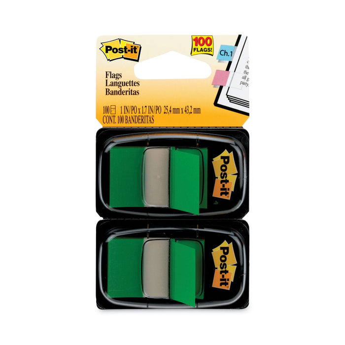 Post-it Standard Page Flags in Dispenser, Green, 100 Flags/Dispenser