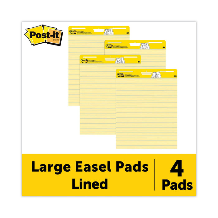 Post-it Vertical-Orientation Self-Stick Easel Pad Value Pack, Presentation Format (1.5" Rule), 25 x 30, Yellow, 30 Sheets, 4/Carton