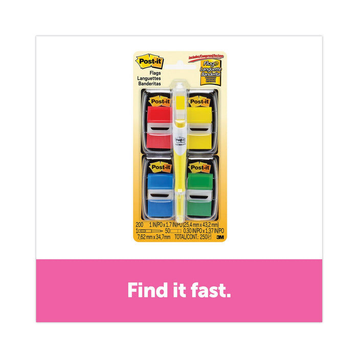 Post-it Page Flag Value Pack, Assorted, 200 1" Flags + Highlighter with 50 0.5" Flags