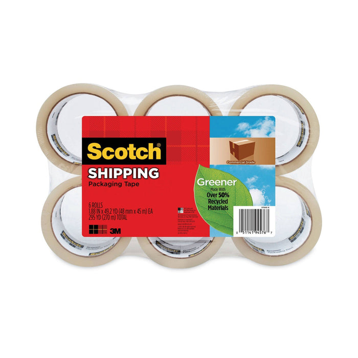 Scotch Greener Commercial Grade Packaging Tape, 3" Core, 1.88" x 49.2 yds, Clear, 6/Pack