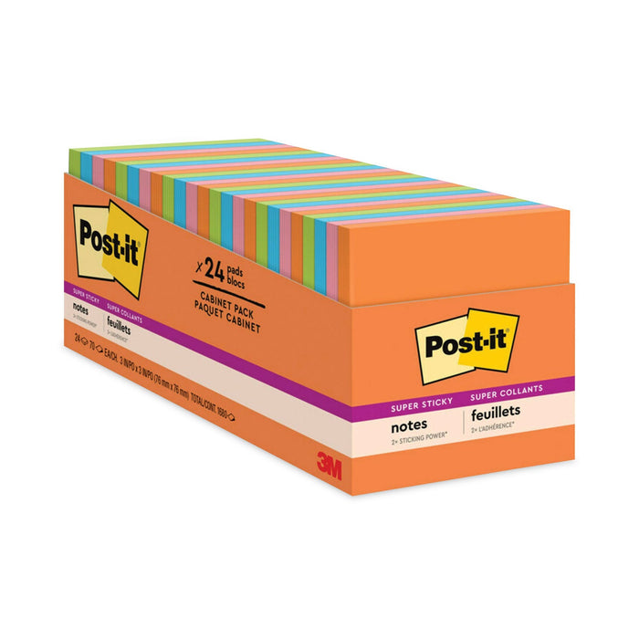 Post-it Pads in Energy Boost Collection Colors, Cabinet Pack, 3" x 3", 70 Sheets/Pad, 24 Pads/Pack