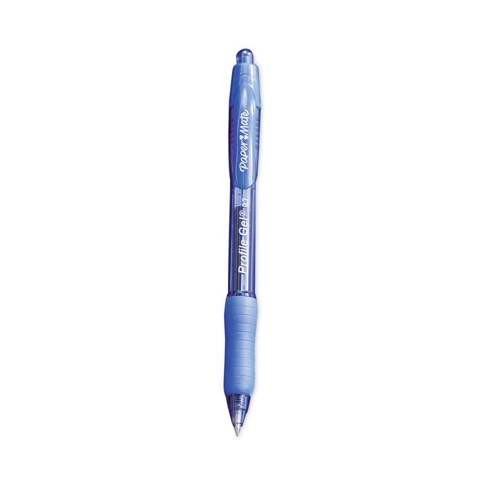 Paper Mate Profile Gel Pen, Retractable, Fine 0.5 mm, Blue Ink, Translucent Blue Barrel, Dozen