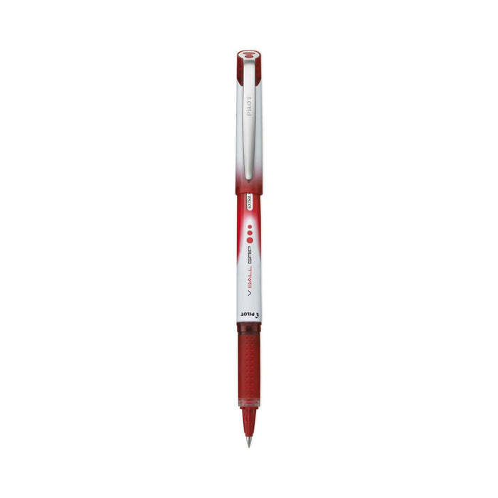 Pilot VBall Grip Liquid Ink Roller Ball Pen, Stick, Extra-Fine 0.5 mm, Red Ink, Red/White Barrel