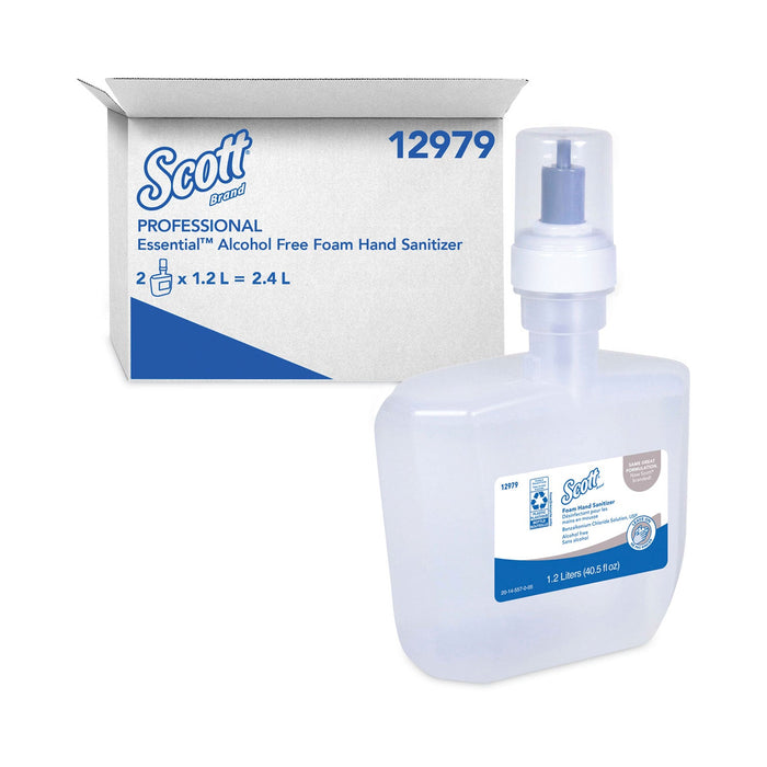 Scott Essential Alcohol-Free Foam Hand Sanitizer, 1,200 mL, Unscented, 2/Carton