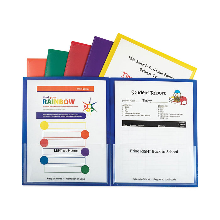 C-Line Classroom Connector Folders, 11 x 8.5, Clear/Assorted, 6/Pack