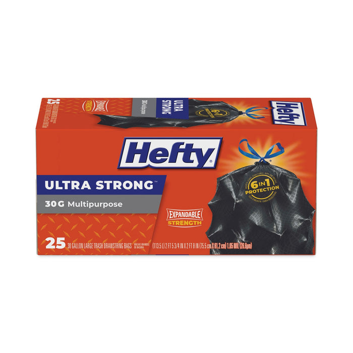 Hefty Ultra Flex Waste Bags, 30 gal, 1.05 mil, 6" x 2.1", Black, 150/Carton