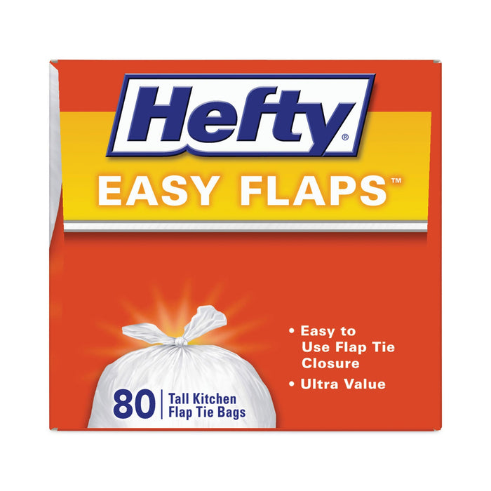 Hefty Easy Flaps Trash Bags, 13 gal, 0.69 mil, 23.75" x 28", White, 480/Carton