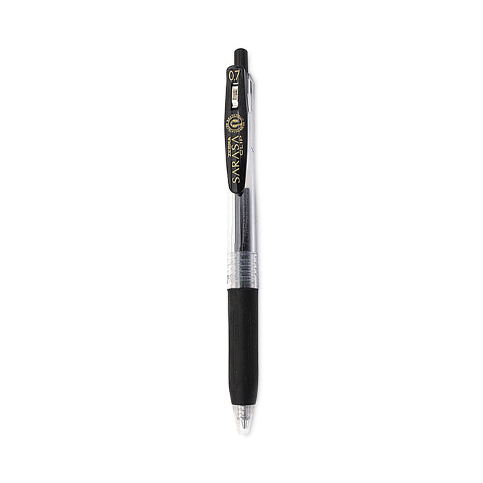 Zebra Sarasa Clip Gel Pen, Retractable, Medium 0.7 mm, Black Ink, Clear Barrel, 12/Pack