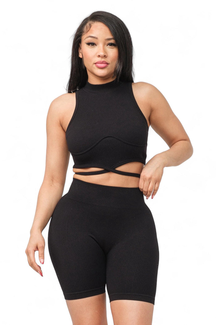 Seamless Front Waist Back Tie Top and Shorts Set by The House of Stylez