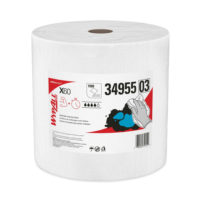 WypAll General Clean X60 Cloths, Jumbo Roll, 12.2 x 12.4, White, 1,100/Roll
