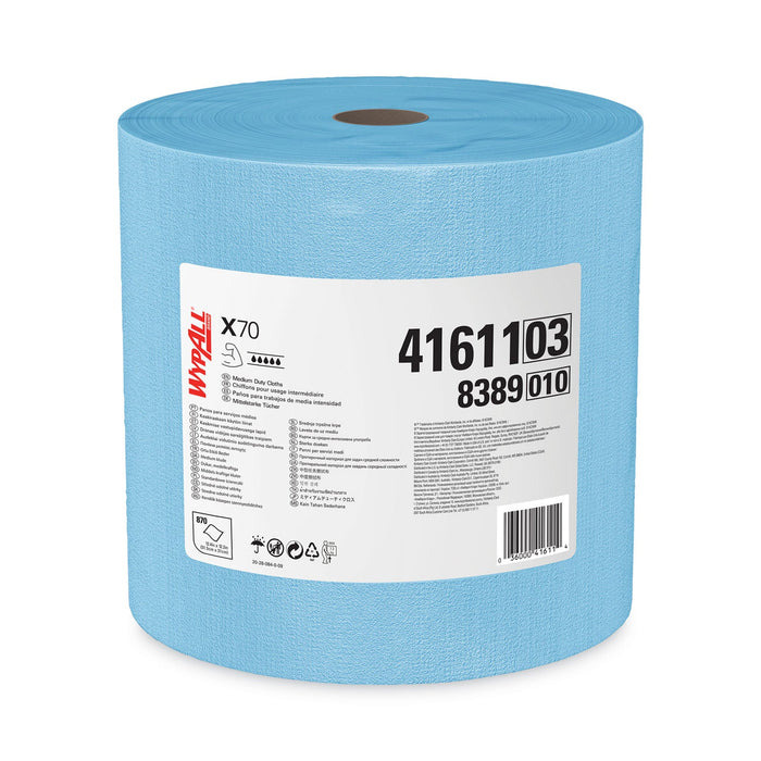WypAll X70 Cloths, Jumbo Roll, 12.4 x 12.2, Blue, 870/Roll