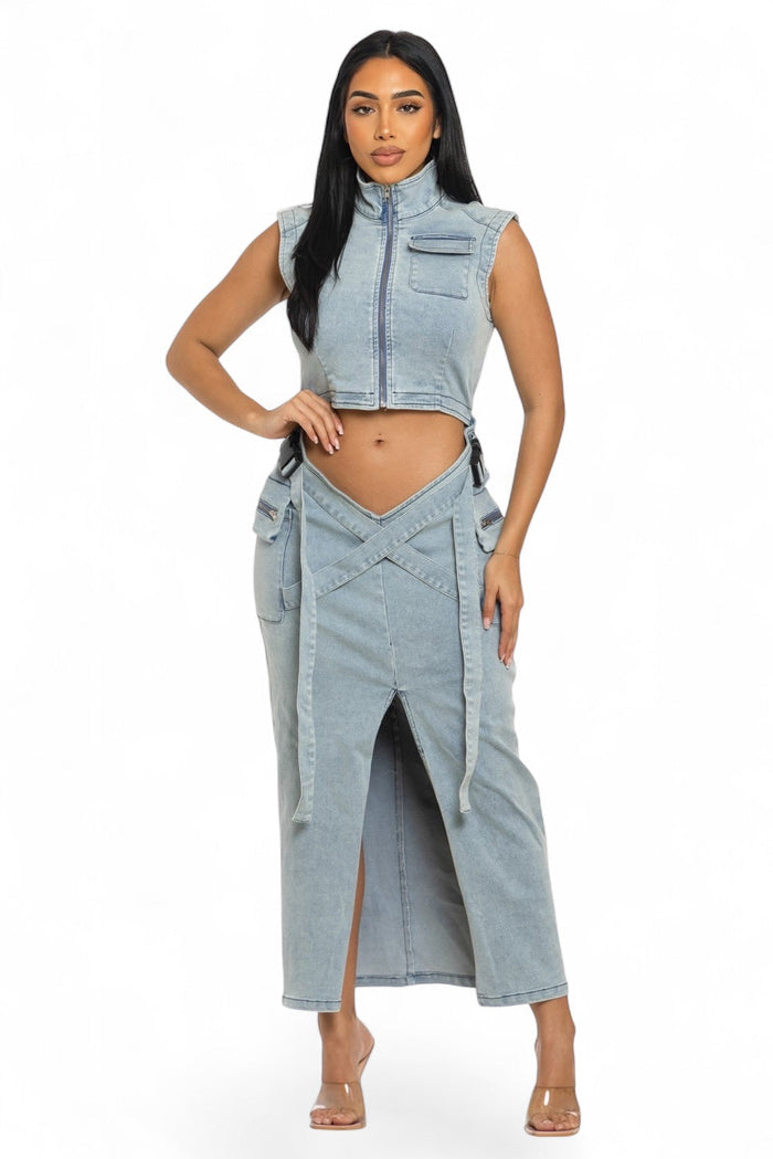 Modern Edge Denim Two Piece Denim Dress by The House of Stylez