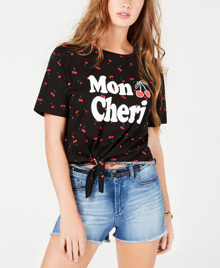 Rebellious One Juniors Mon Cheri Tie-Front Graphic T-Shirt by Vanessa Jane