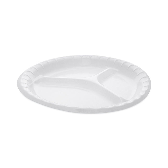 Pactiv Evergreen Placesetter Deluxe Laminated Foam Dinnerware, 3-Compartment Plate, 10.25" dia, White, 540/Carton