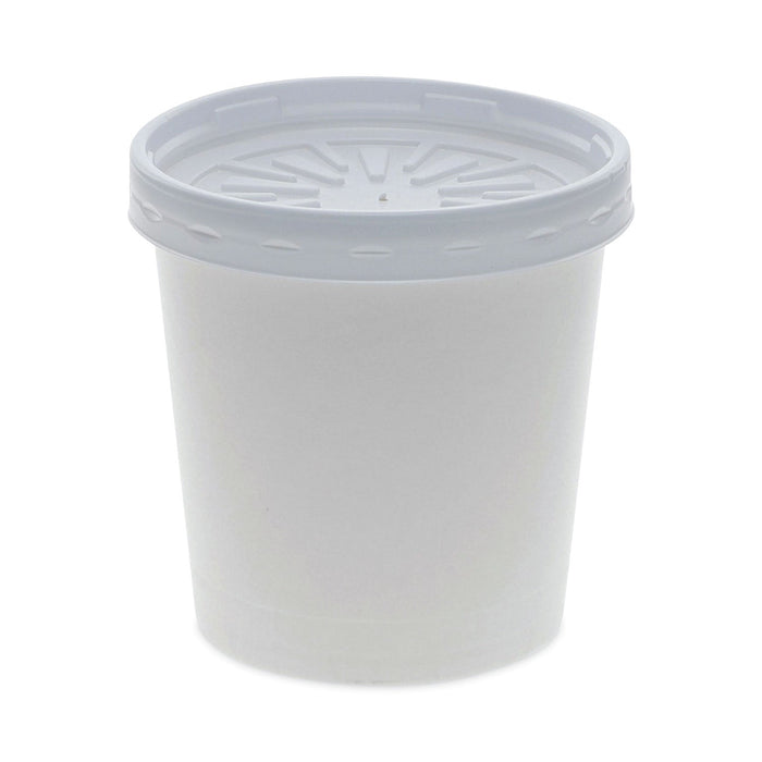 Pactiv Evergreen Paper Round Food Container and Lid Combo, 16 oz, 3.75" Diameter x 3.88h", White, 250/Carton