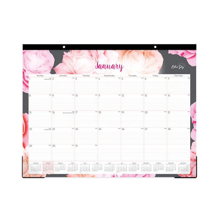 Blue Sky Joselyn Desk Pad, Rose Artwork, 22 x 17, White/Pink/Peach Sheets, Black Binding, Clear Corners, 12-Month (Jan-Dec): 2023