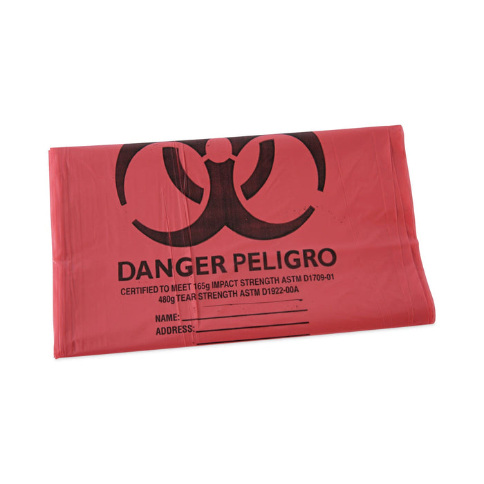 Boardwalk Linear Low Density Health Care Trash Can Liners, 45 gal, 1.3 mil, 40 x 46, Red, 100/Carton