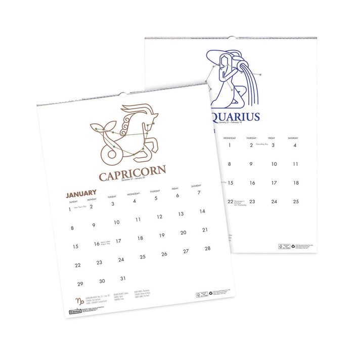 House of Doolittle Recycled Zodiac Wall Calendar, Zodiac Artwork, 14 x 11, 12-Month (Jan to Dec), White/Multicolor Sheets