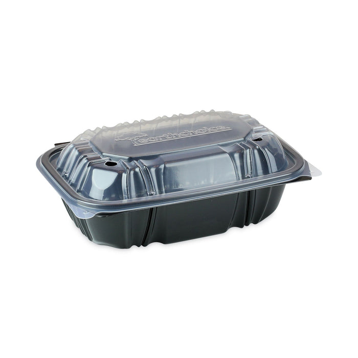 Pactiv Evergreen EarthChoice Vented Dual Color Microwavable Hinged Lid Container, 34oz, 9 x 6 x 3, 1-Compartment, Black/Clear, Plastic, 140/CT