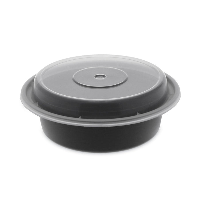 Pactiv Evergreen Newspring VERSAtainer Microwavable Containers, 16 oz, 6" Diameter, Black/Clear, Plastic, 150/Carton