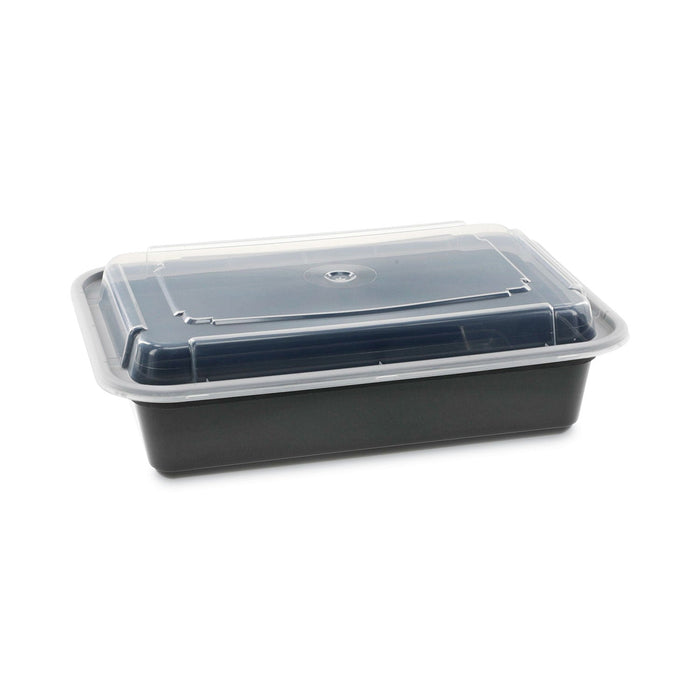 Pactiv Evergreen Newspring VERSAtainer Microwavable Containers, 38 oz, 6 x 8.5 x 2, Black/Clear, Plastic, 150/Carton