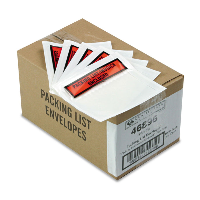Quality Park Self-Adhesive Packing List Envelope, Top-Print Front: Packing List/Invoice Enclosed, 4.5 x 5.5, Clear/Orange, 1,000/Carton
