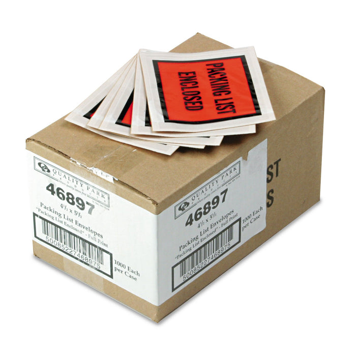 Quality Park Self-Adhesive Packing List Envelope, Full-Print Front: Packing List Enclosed, 4.5 x 5.5, Orange/Clear, 1,000/Carton