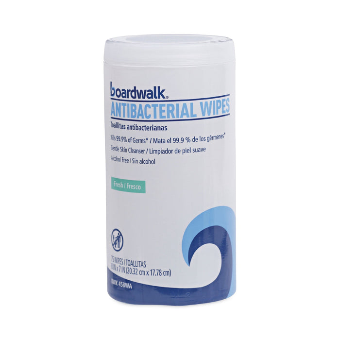 Boardwalk Antibacterial Wipes, 5.4 x 8, Fresh Scent, 75/Canister, 6 Canisters/Carton