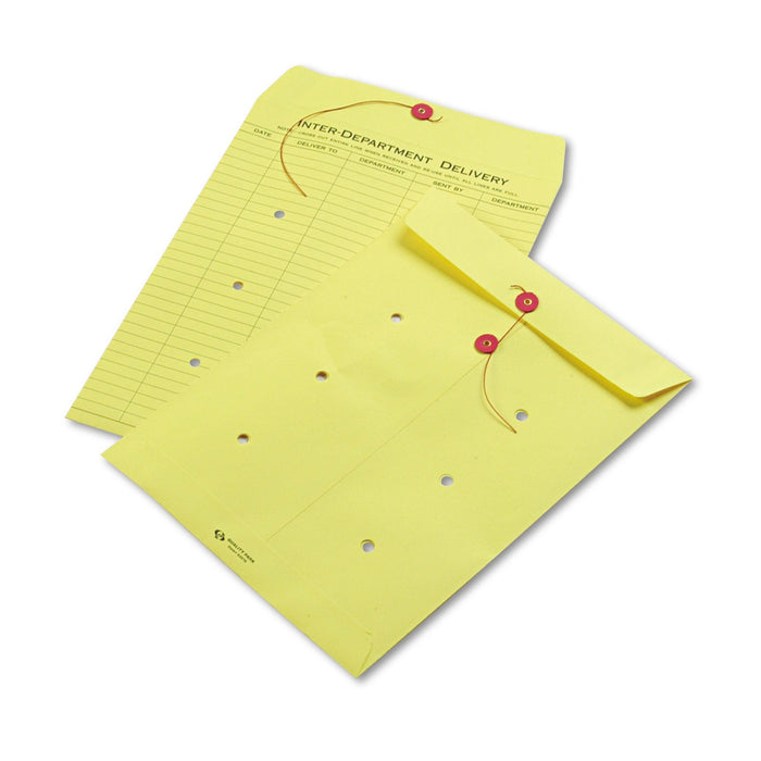 Quality Park Colored Paper String and Button Interoffice Envelope, #97, One-Sided Five-Column Format, 10 x 13, Yellow, 100/Box
