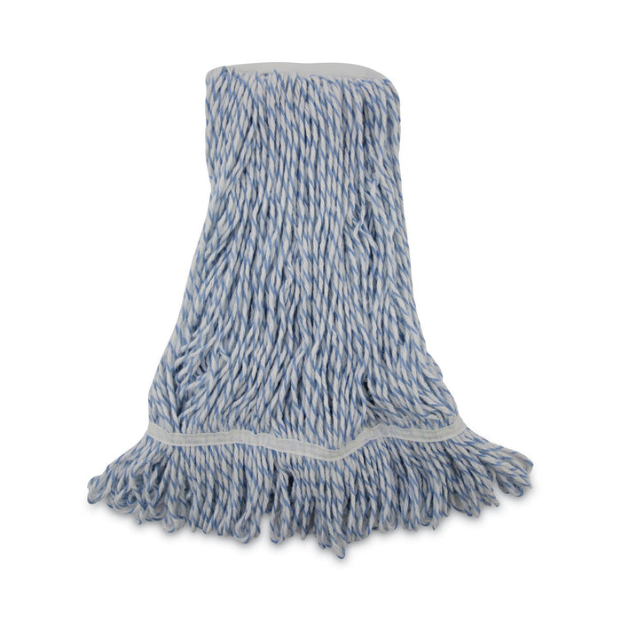 Boardwalk Mop Head, Floor Finish, Narrow, Rayon/Polyester, Medium, White/Blue, 12/Carton