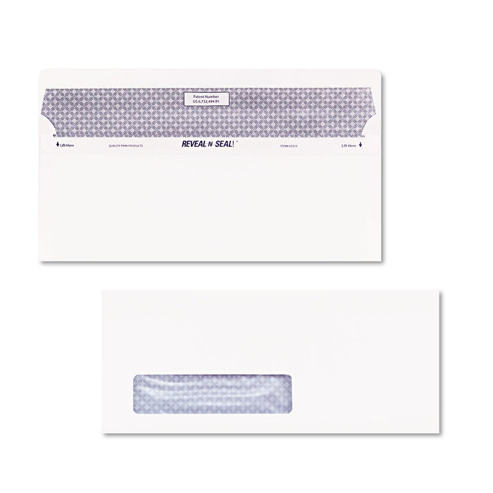 Quality Park Reveal-N-Seal Security-Tint Envelope, Address Window, #10, Commercial Flap, Self-Adhesive Closure, 4.13 x 9.5, White, 500/Box