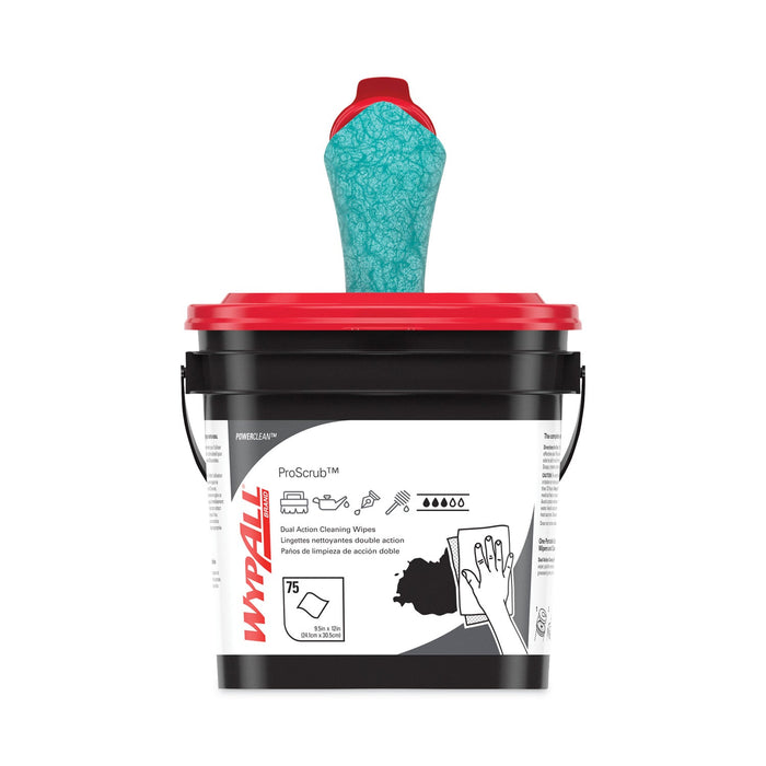 WypAll Power Clean ProScrub Pre-Saturated Wipes, 9.5 x 12, Citrus Scent, Green, 75/Bucket, 6 Buckets/Carton