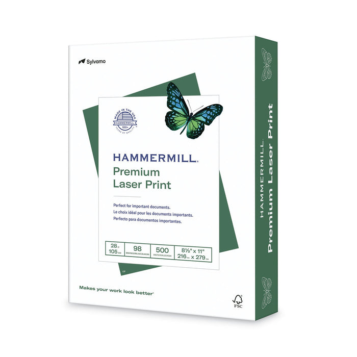 Hammermill Premium Laser Print Paper, 98 Bright, 28 lb Bond Weight, 8.5 x 11, White, 500/Ream