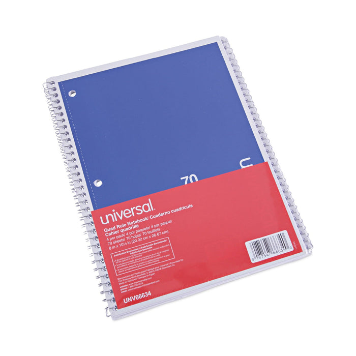 Universal Wirebound Notebook, 1 Subject, Quadrille Rule, Assorted Covers, 10.5 x 8, 70 Sheets, 4/Pack