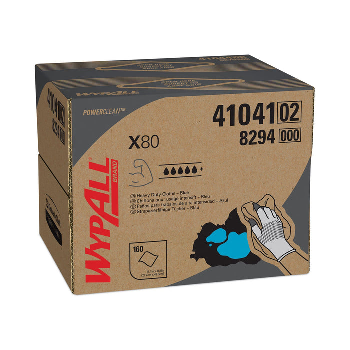 WypAll Power Clean X80 Heavy Duty Cloths, 11.1 x 16.8, Blue, 160 Wipers/Carton