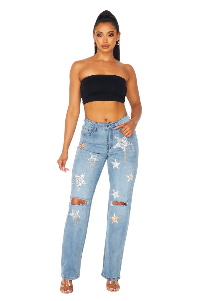 Denim Star Exposed Knee Jeans by The House of Stylez