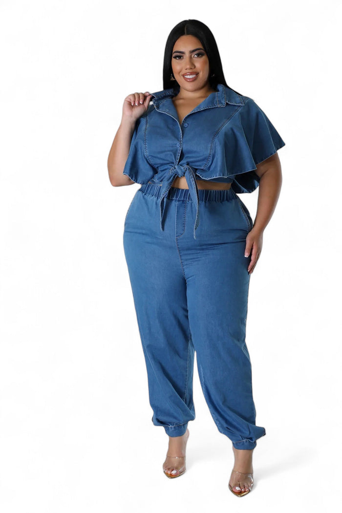 Curvy Denim Pants Set by The House of Stylez